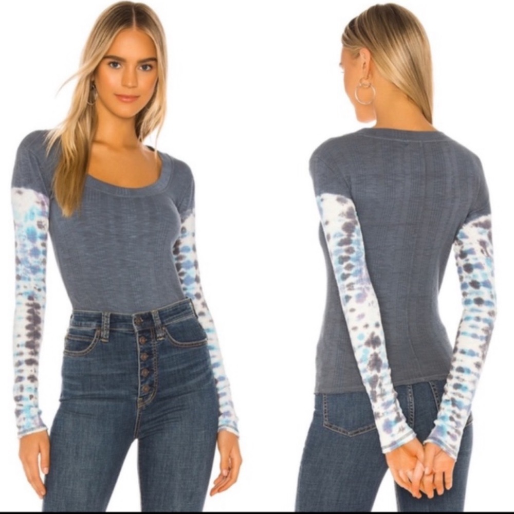 Free People Big Sur Boho Blue Tie Dye Soft Top XS 1/2 price!!